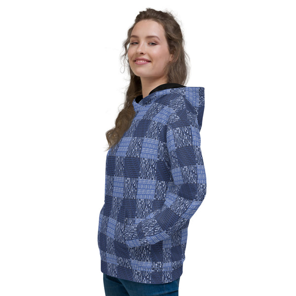 ICIH2P - Tiny Text Faux Plaid Pattern - Blue Unisex Hoodie