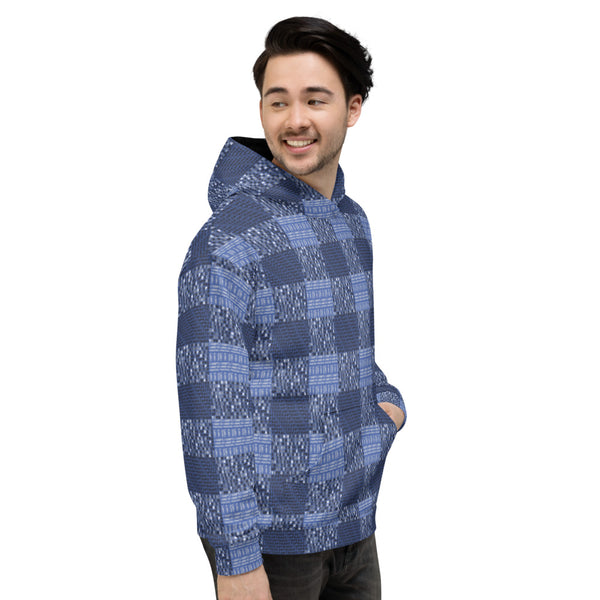 ICIH2P - Tiny Text Faux Plaid Pattern - Blue Unisex Hoodie