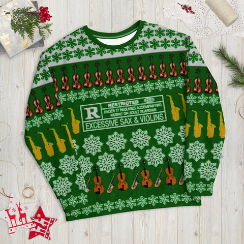 Excessive Sax & Violins - Faux Ugly Christmas Sweater (Printed Sweatshirt)
