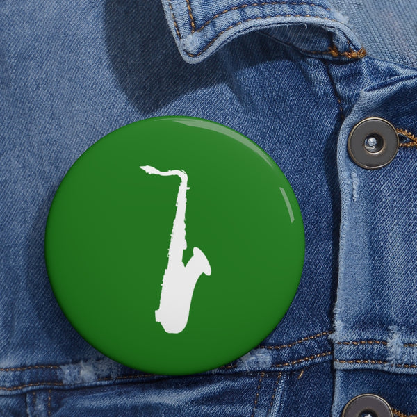 Tenor Saxophone Silhouette - Green Pin Buttons