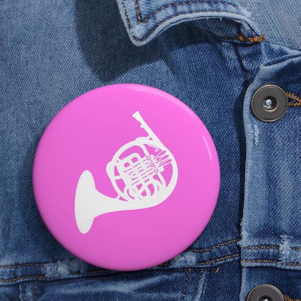 French Horn Silhouette - Pink Pin Buttons