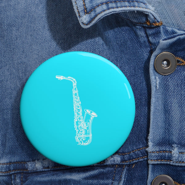 Alto Saxophone Silhouette - Cyan Pin Buttons
