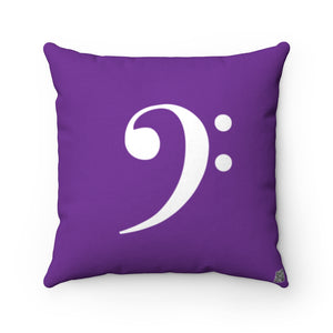 Purple Bass Clef Square Pillow - White Silhouette