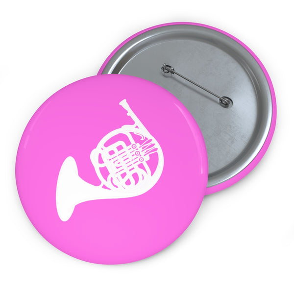 French Horn Silhouette - Pink Pin Buttons