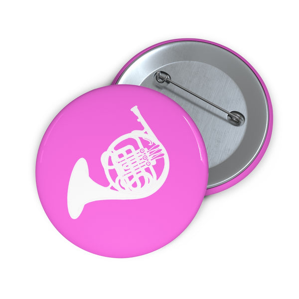 French Horn Silhouette - Pink Pin Buttons