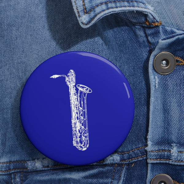 Baritone Saxophone Silhouette - Blue Pin Buttons
