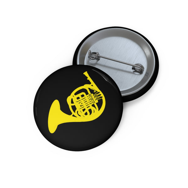 French Horn Silhouette - Black Pin Buttons