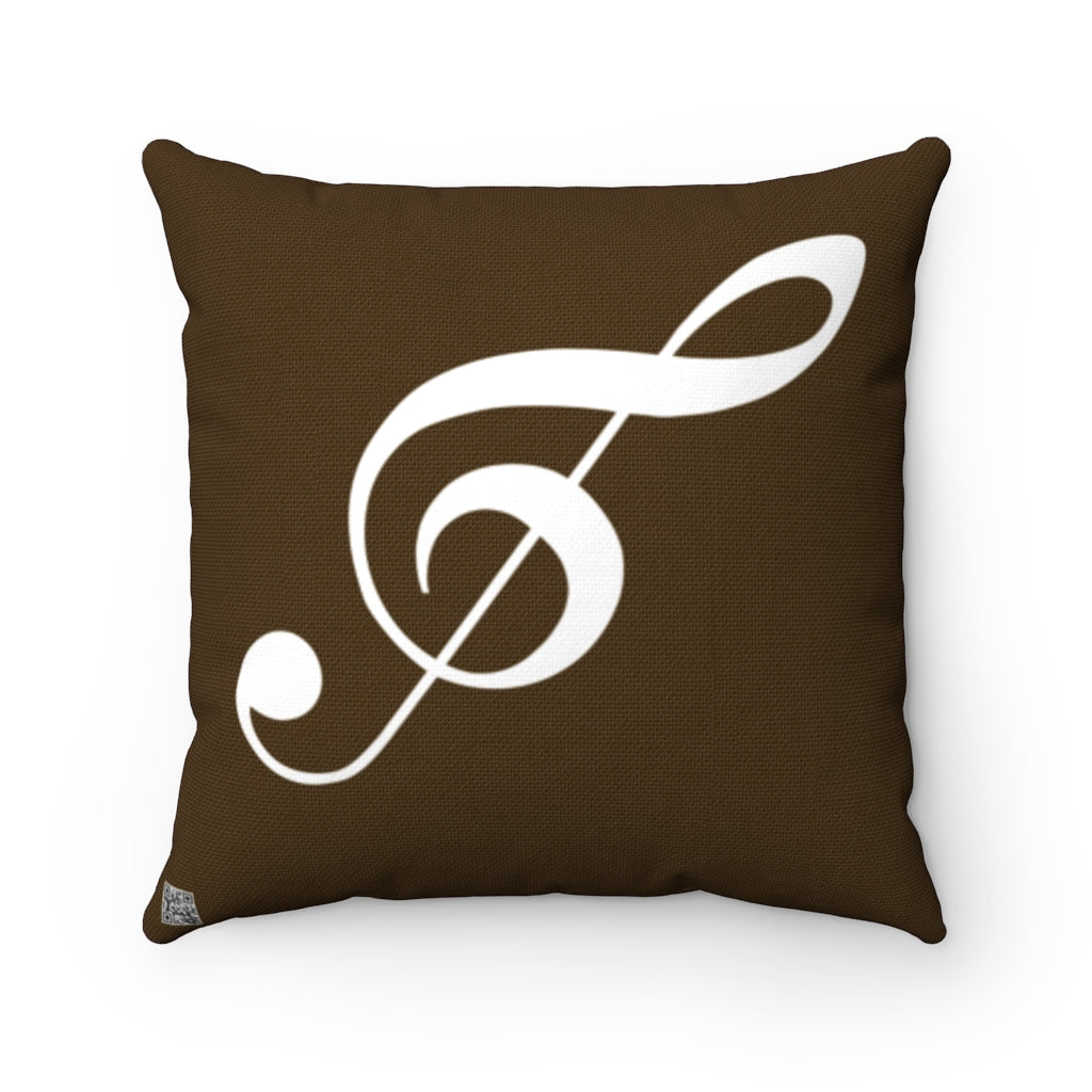 Brown Treble Clef Square Pillow - Diagonal Silhouette