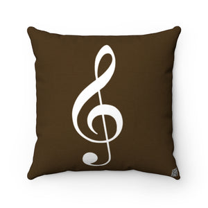 Brown Treble Clef Square Pillow - White Silhouette