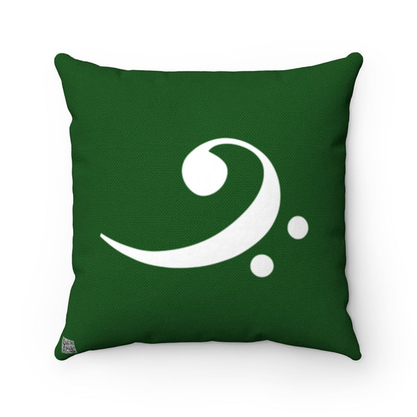 Dark Green Bass Clef Square Pillow - Diagonal White Silhouette
