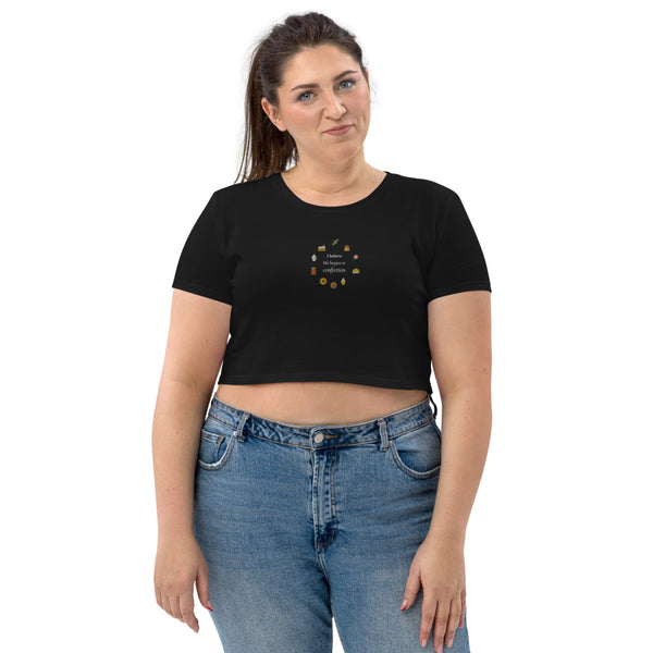 Life Begins at Confection - Embroidered Crop Top