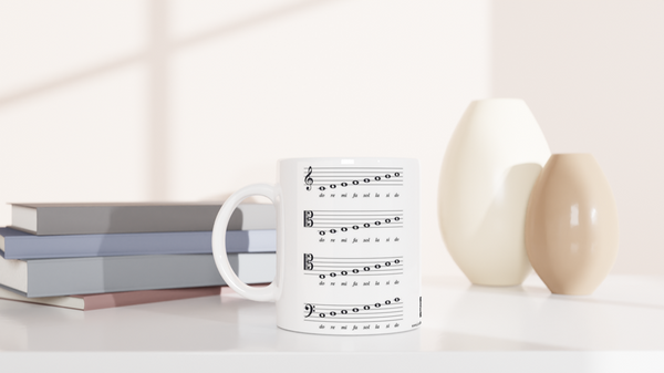 Solfeggio C Major Scale - 4 Clefs - White 11oz Ceramic Mug