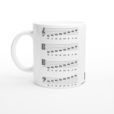 Solfeggio C Major Scale - 4 Clefs - White 11oz Ceramic Mug