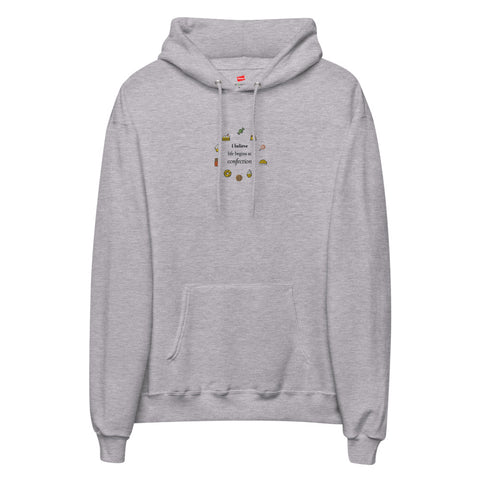 Life Begins at Confection - Embroidered Fleece Hoodie