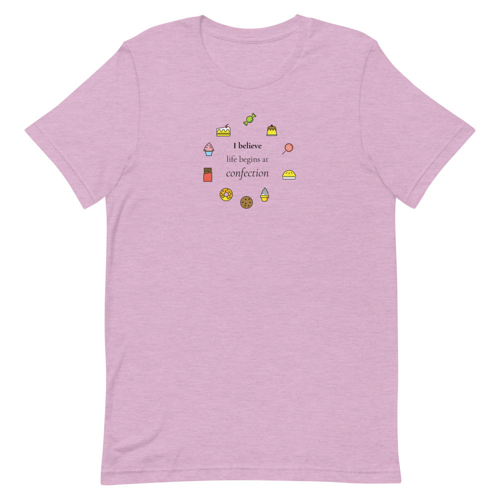 Life Begins at Confection - Printed Short-Sleeve Unisex T-Shirt